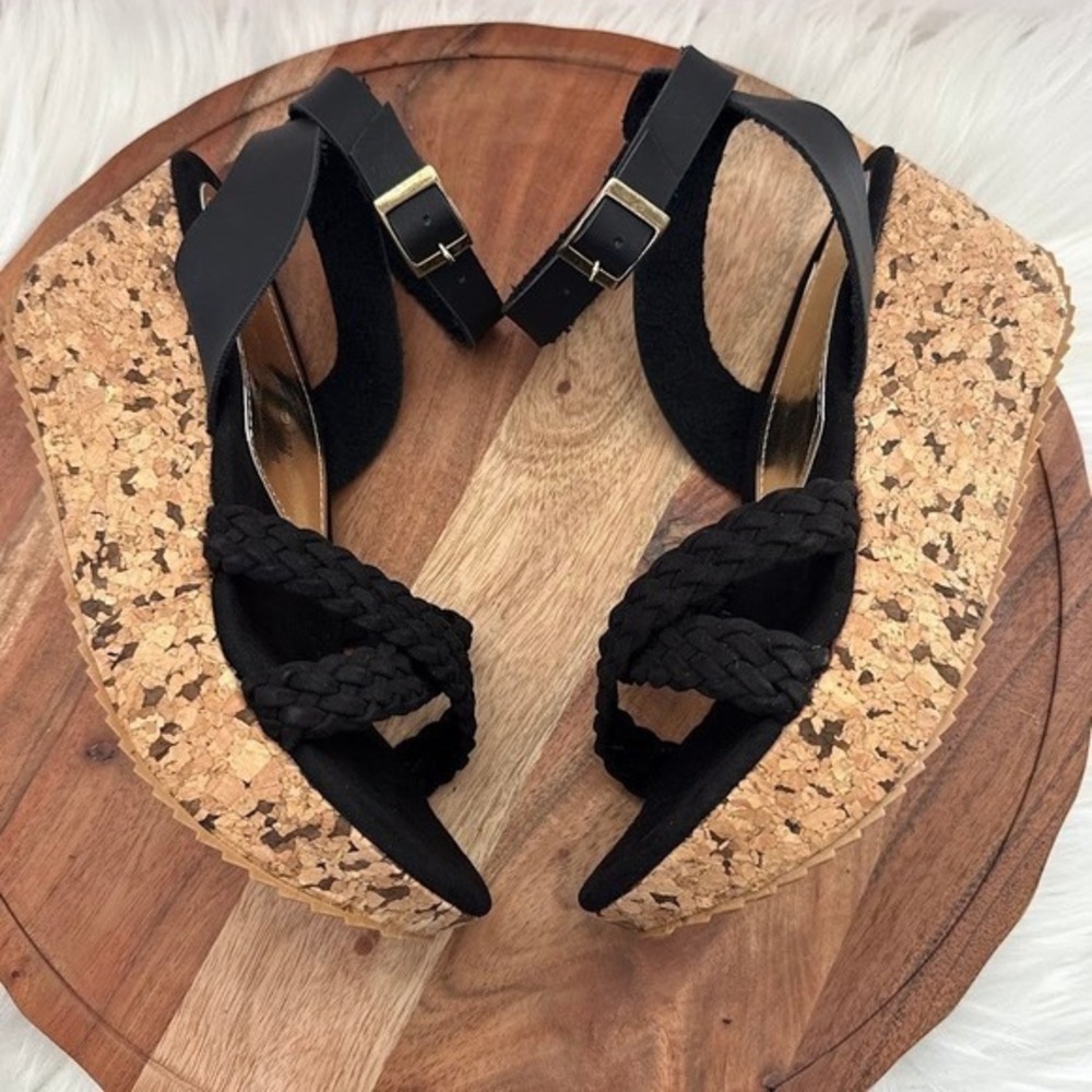 Braided Cork Wedge Sandals Sz 9/26 Platform Wedge LIGHT WEIGHT Ankle Strap
